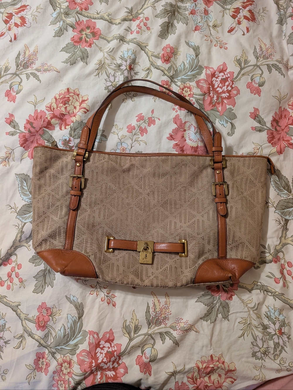 Ralph Lauren Monogram Tote Bag with Brown Trim